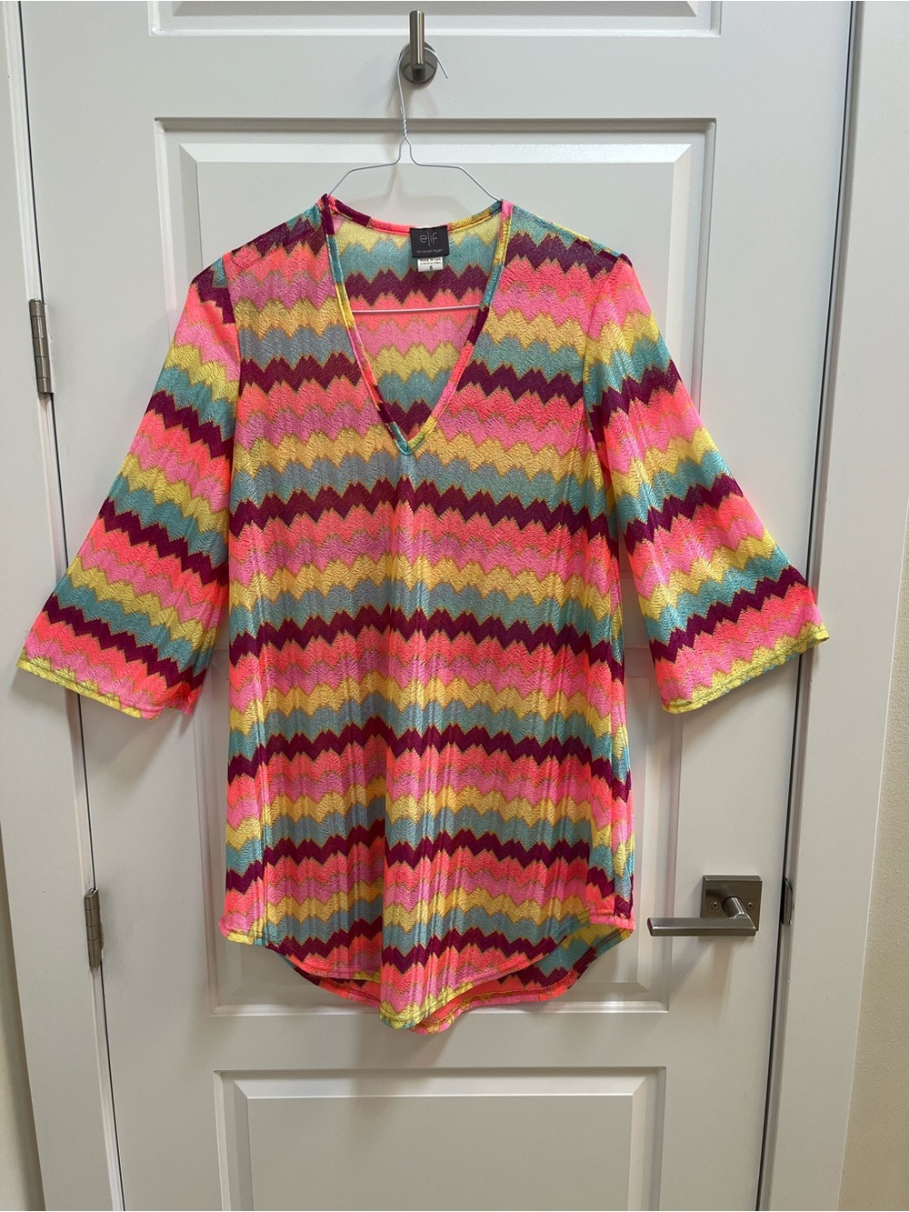 ELF Multicolor Chevron V-Neck bathing suit cover - Pink, Yellow, Aqua, Burgundy